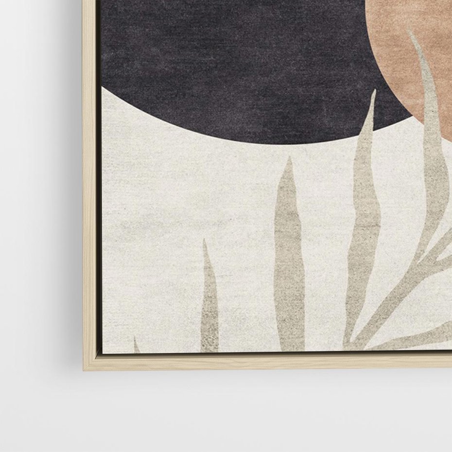 Obraz w ramie 100x70 - Symfonia skradzionych chwil - cienie liści palmy, beżowe tłó - rama drewno