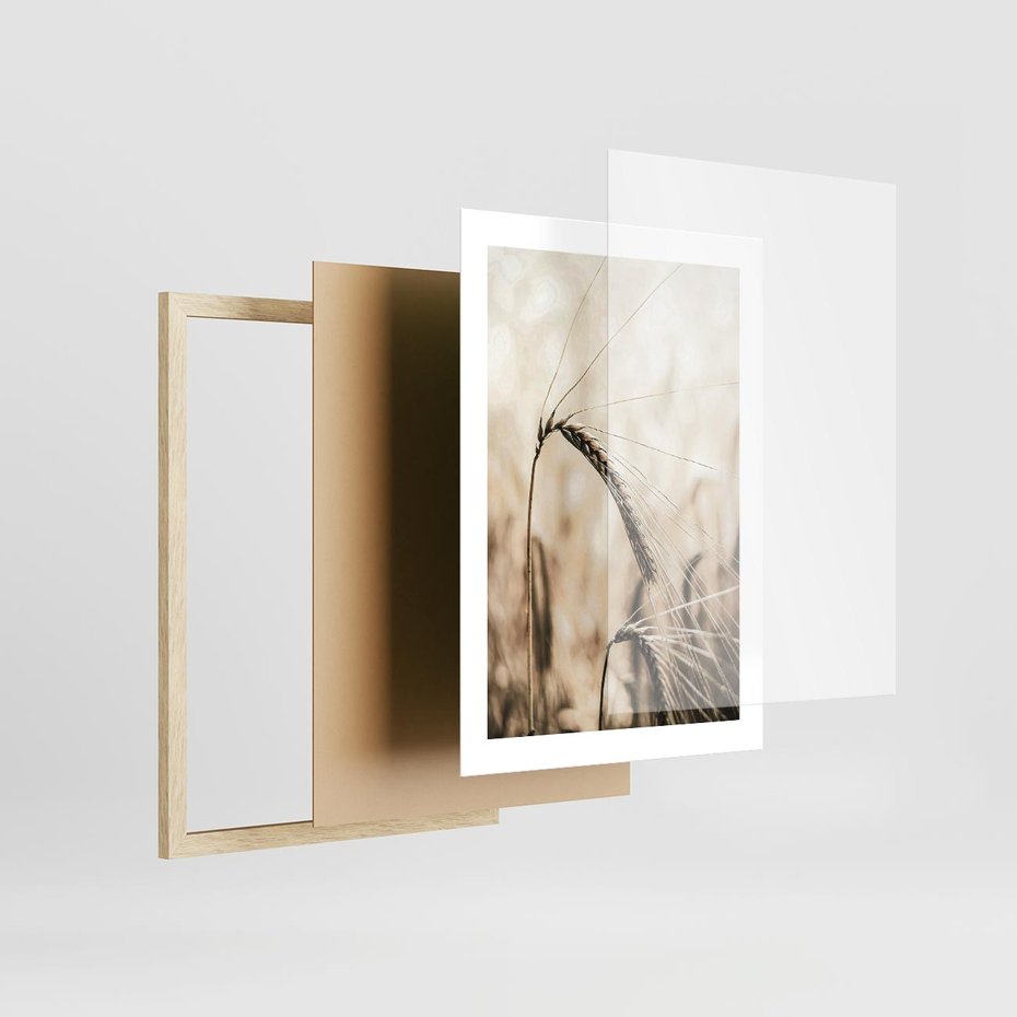 Plakat w ramie 30x40 - Źdźbło Pszenicy: Blisko Natury - źdźbło pszenicy, pszenica - rama drewno