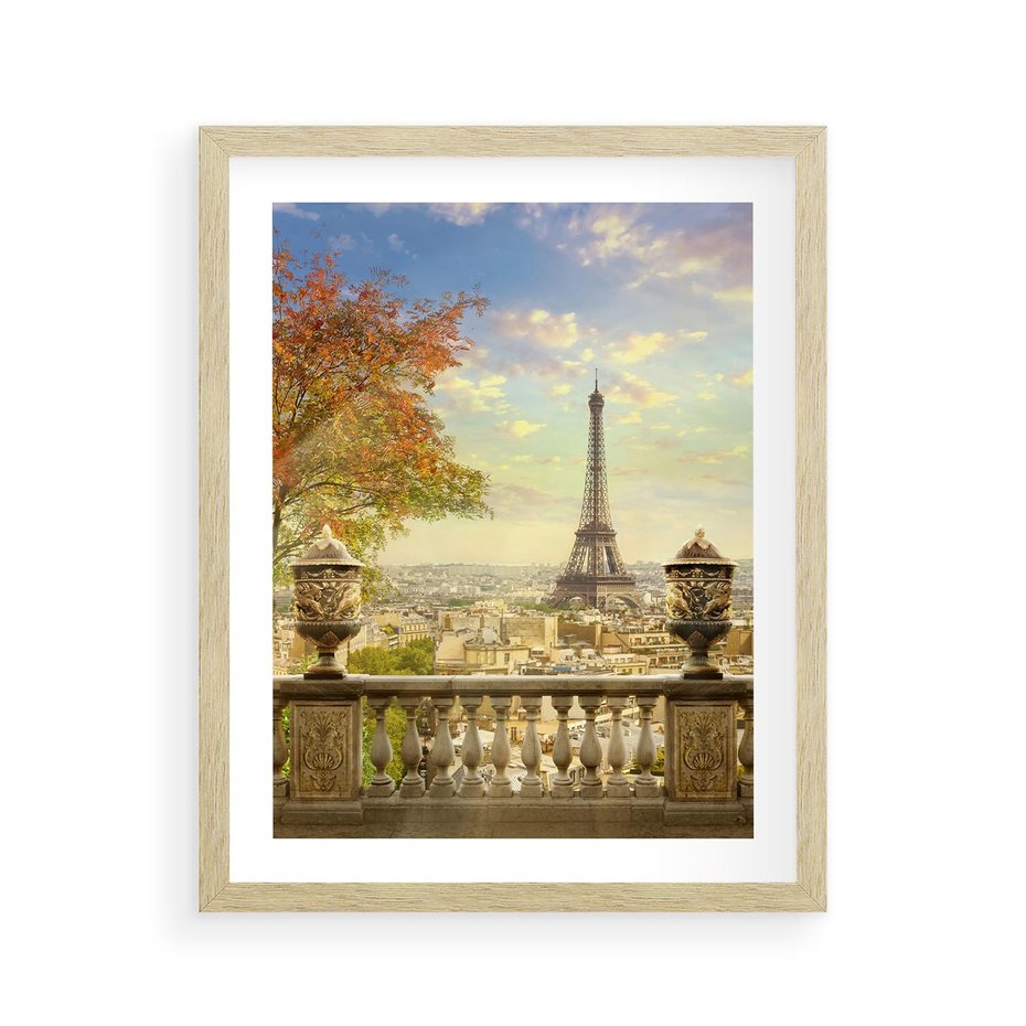 Plakat w ramie 40x50 - Paryż za Wieżą Eiffla - Paryż, Eiffla - rama drewno