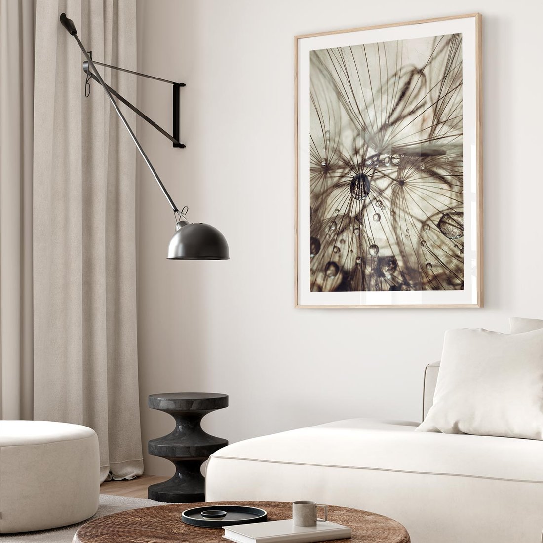 Plakat w ramie 30x40 - Lekkie dmuchawce - dmuchawce, krople - rama drewno