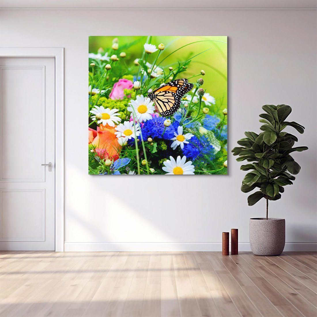 Obraz na płótnie 40x40 - Kwiatowy Taniec - motyl, kwiaty