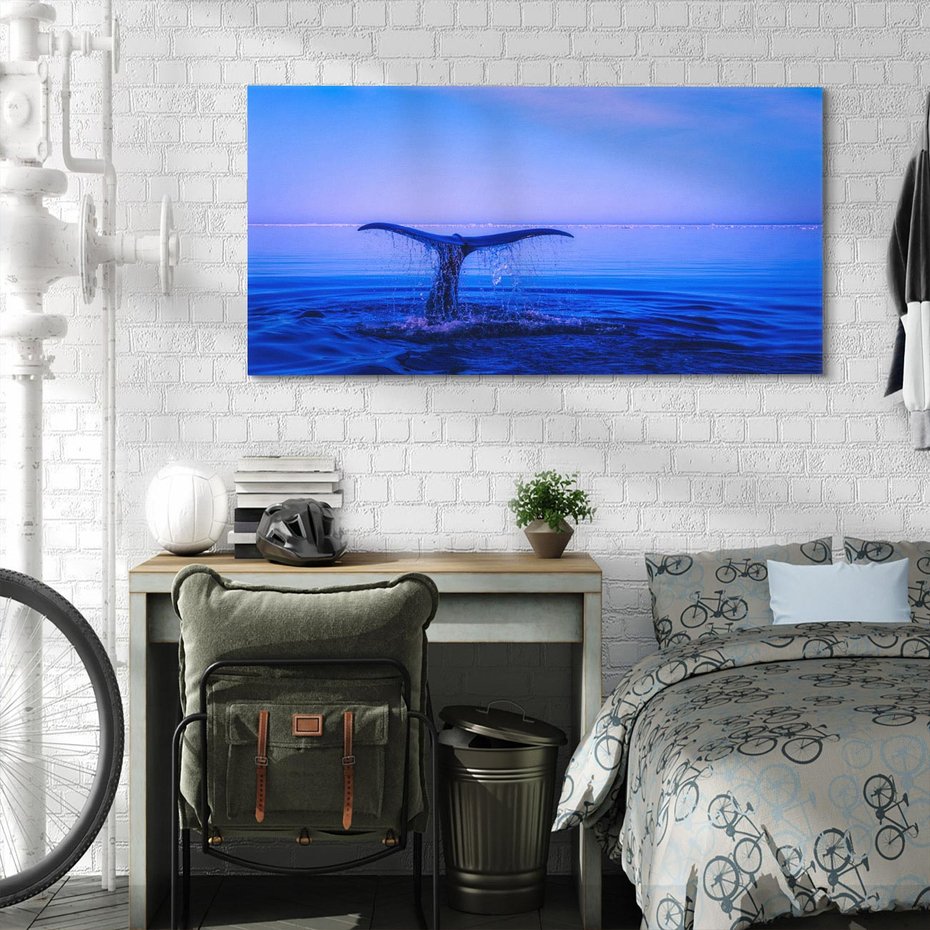 Obraz na płótnie 120x60 - Morze, fale i skały - wieloryb, morze