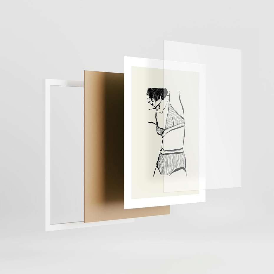 Plakat w ramie 30x40 - Minimalistyczny Urok - szkic, kobieta w bieliźnie - rama biała