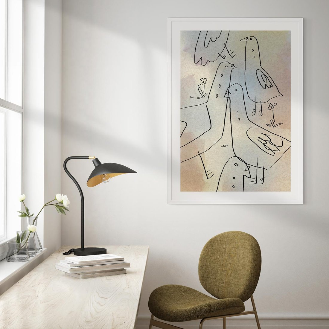 Plakat bez ramy 50x70 - Strukturalna Gromada - abstrakcyjny plakat, szkic ptaków