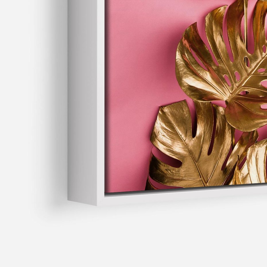 Obraz w ramie 120x80 - Luksusowa Elegancja - złote, liście - rama biała
