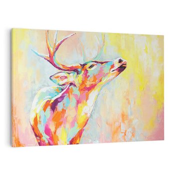 Obraz na płótnie 70x50 - Impresje snów malarza - kolorowy olejny obraz, jeleń ryczący na rykowisku