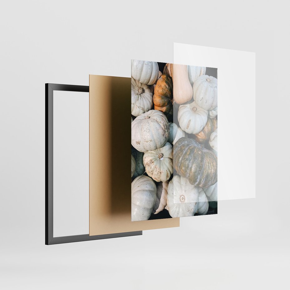 Zestaw obrazy w ramie 30x40 galeria - Jesień, liście, dynie, boho - rama czarna