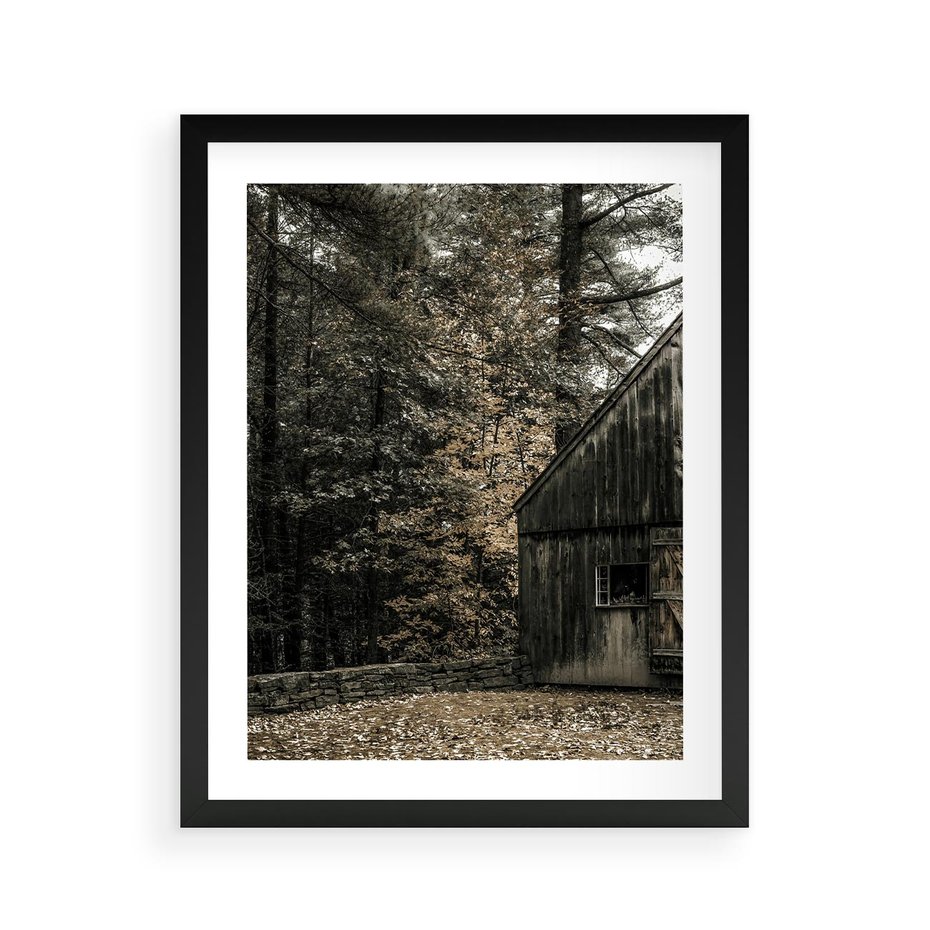 Plakat w ramie 40x50 - Dom w Lesie - chatka w lesie, górski domek - rama czarna