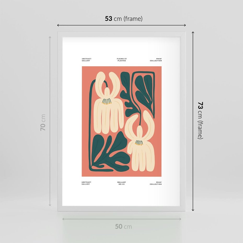 Plakat w ramie 50x70 - Migotliwe Echa - kwiaty, nowoczesna abstrakcja - rama biała