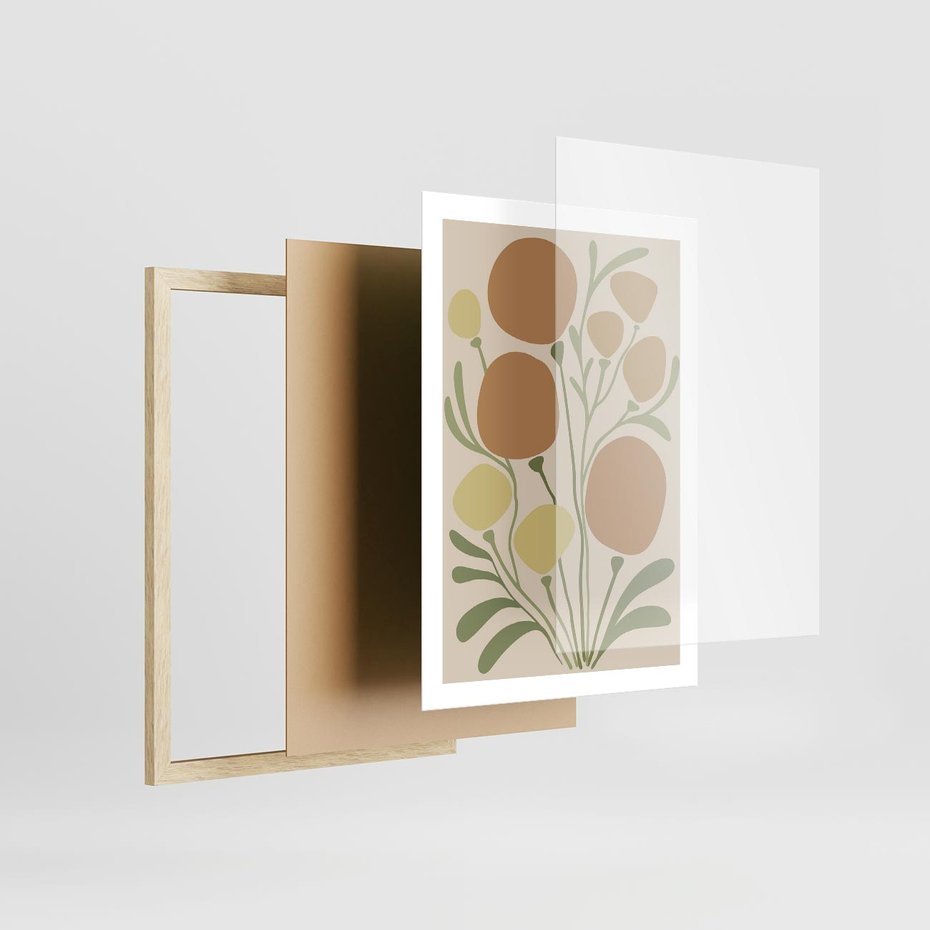 Plakat w ramie 50x70 - Uspokojenie Wśród Roślin - nowoczesny plakat, roślinność - rama drewno