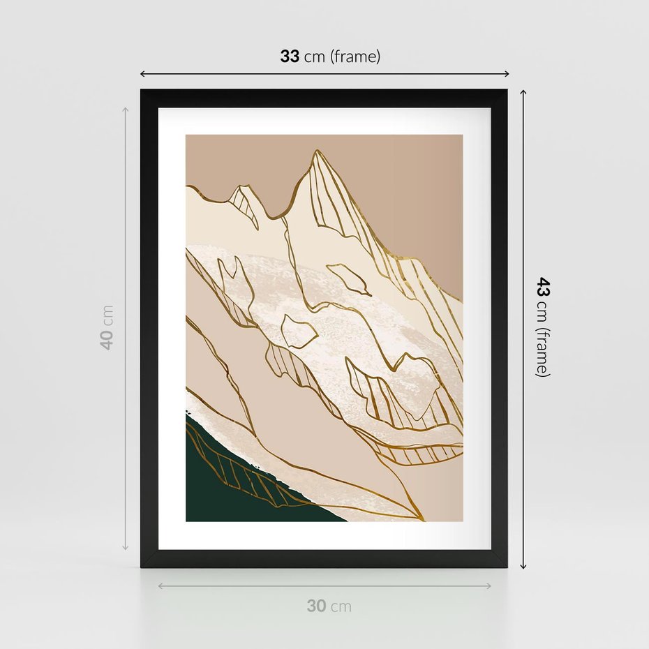 Plakat w ramie 30x40 - Góry w Złocie i Minimalizmie - grafika, złote góry - rama czarna
