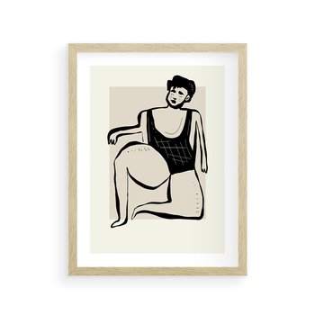 Plakat w ramie 40x50 - Szkic Kobiety w Czerni i Bieli - grafika, modern - rama drewno