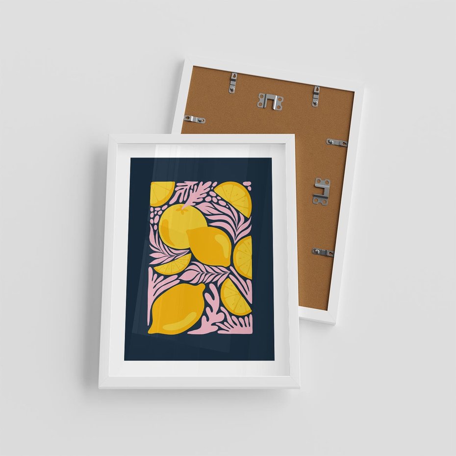 Plakat w ramie 30x40 - Kreatywne Rytmy - granatowe tło, nowoczesna kompozycja - rama biała