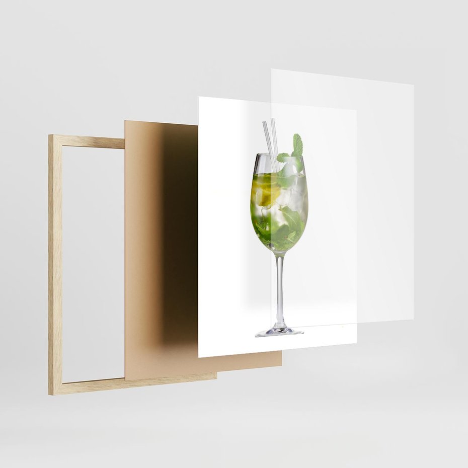 Plakat w ramie 40x50 - Limonkowy drink w letnim stylu - drink, limonka - rama drewno