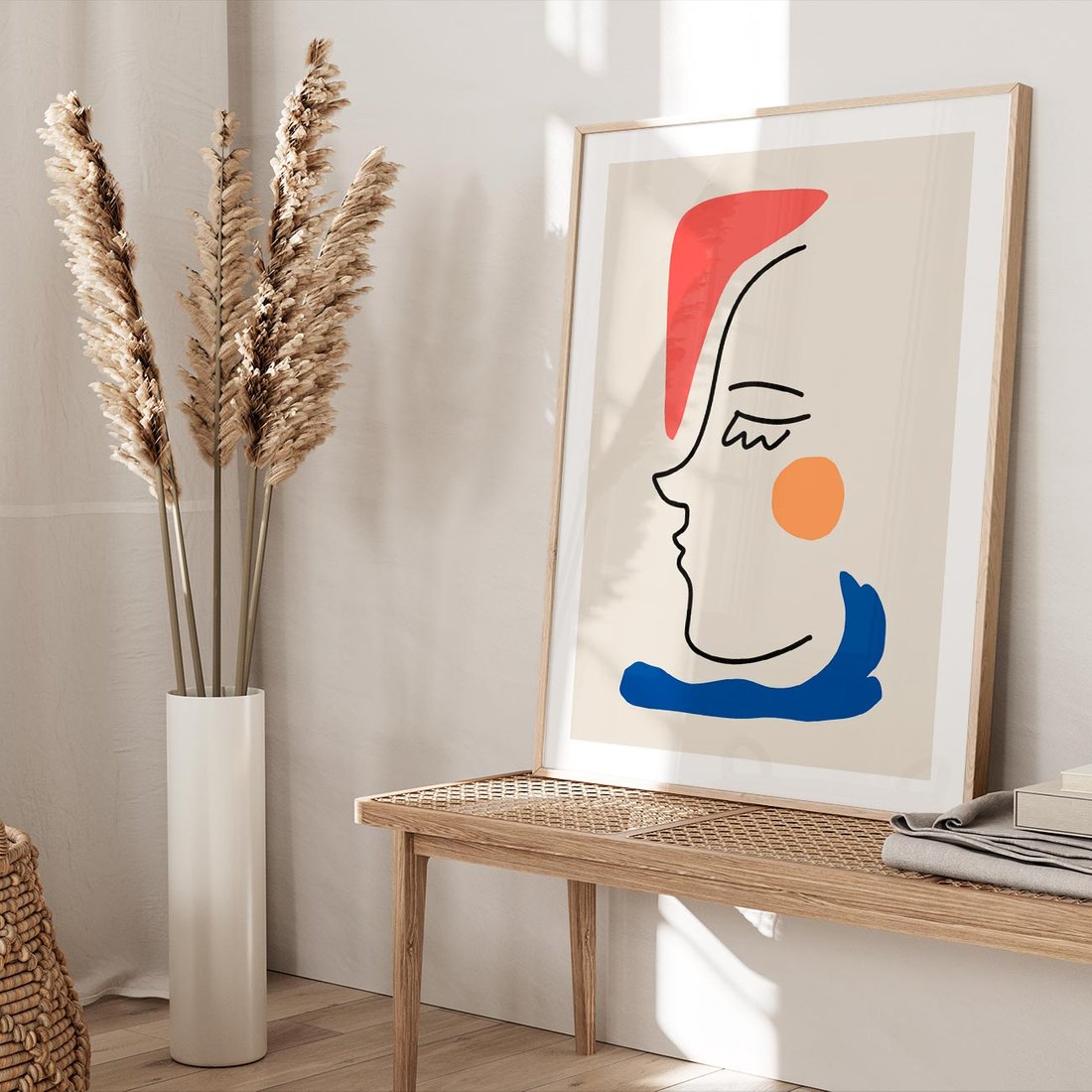 Plakat w ramie 40x50 - Impresje Kształtów - abstrakcyjny obraz, przypomina twarz - rama drewno