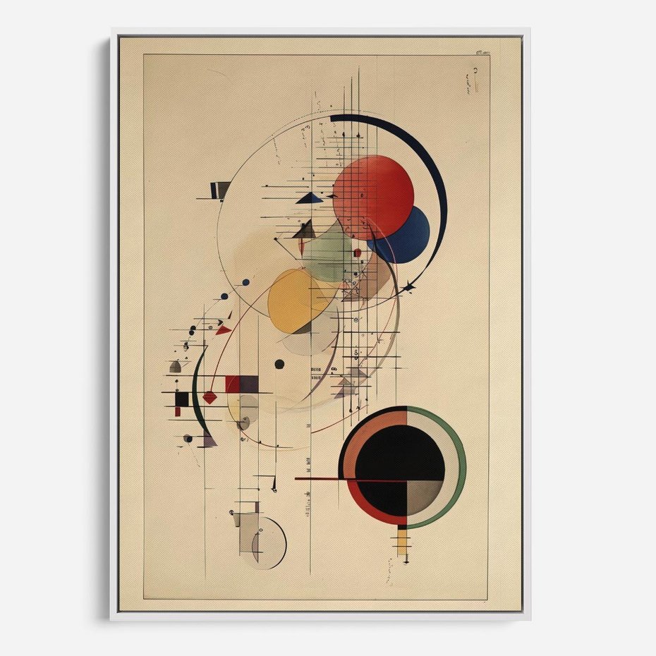 Obraz w ramie 50x70 - Impulsy Wydobyte z Cienia - abstrakcyjna geometryczna kompozycja, koła linie - rama biała