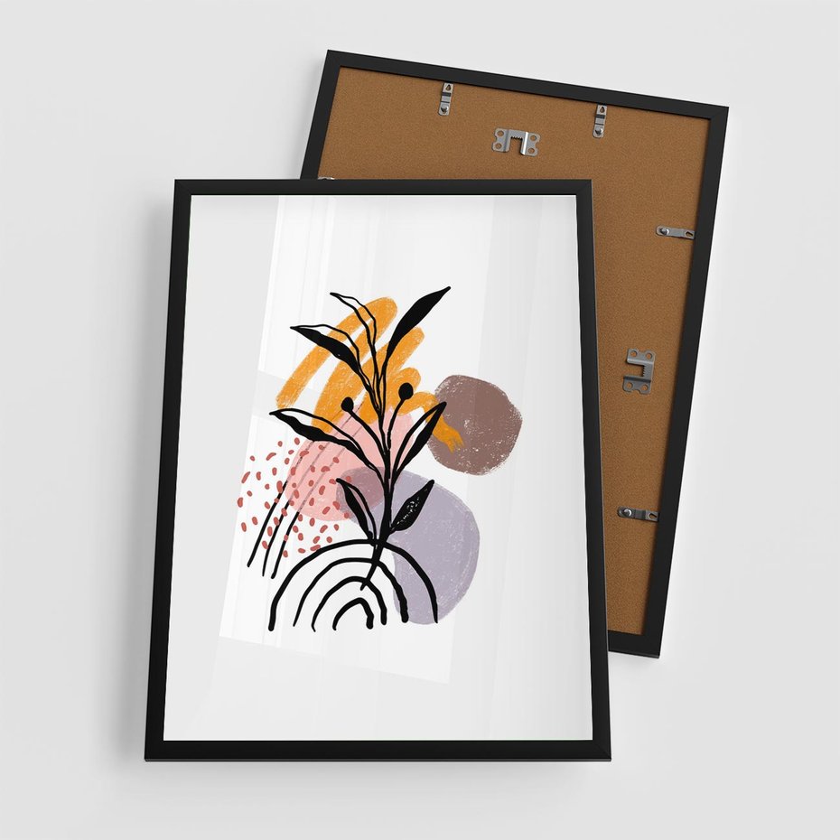 Plakat w ramie 50x70 - Migocące Bezgraniczności - abstrakcyjna sztuka, liść monstery - rama czarna