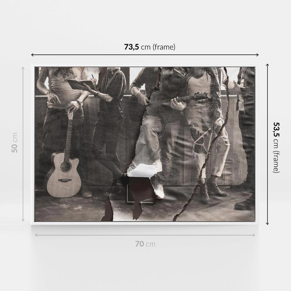 Obraz w ramie 70x50 - Dźwięki Minionej Ery - postarzona fotografia retro, podarta fotografia - rama biała
