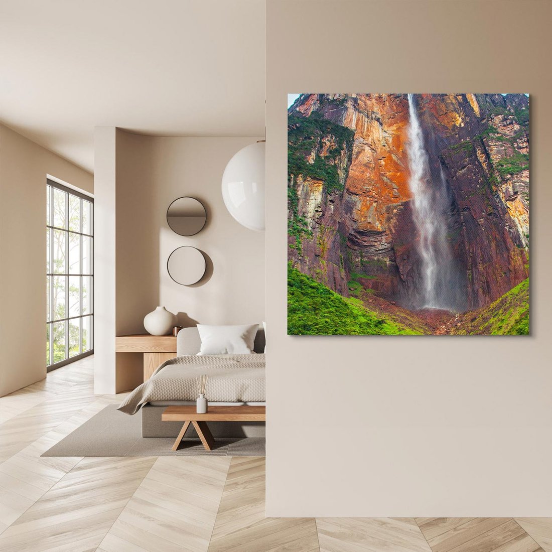 Obraz na płótnie 70x70 - Górska siła wodospadów - wodospad, góra