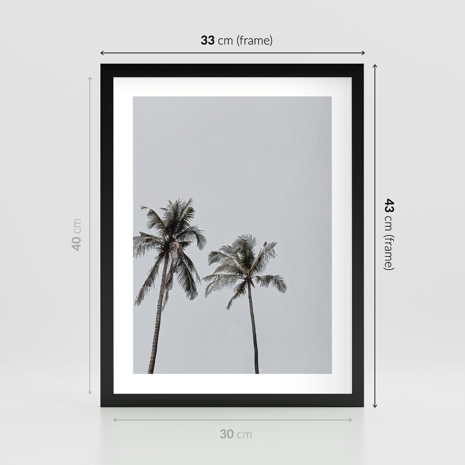 Plakat w ramie 30x40 - Tropikalny Raj: Palmy i Niebo - palmy, niebo - rama czarna