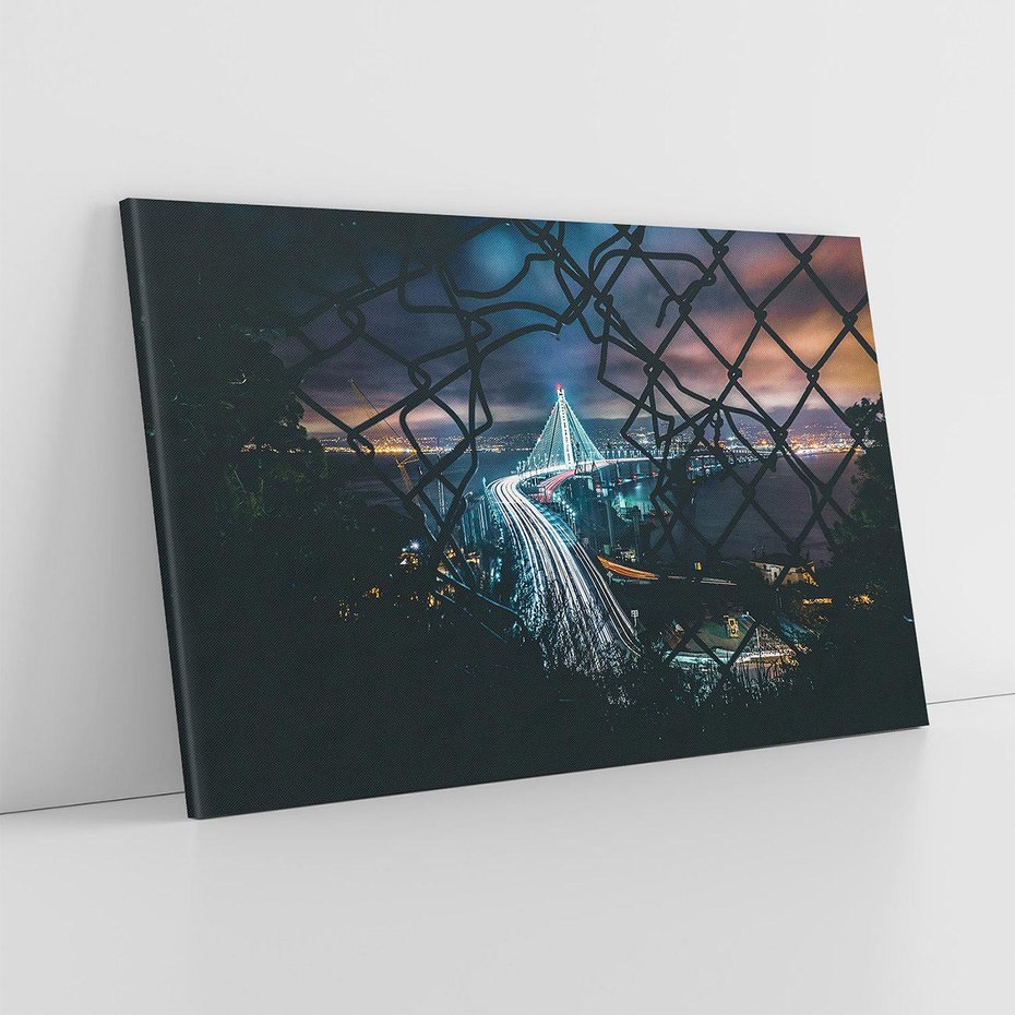 Obraz na płótnie 120x80 - Most nocą - Światła i refleksy - most, światła