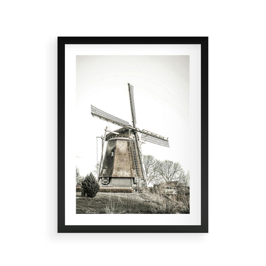 Plakat w ramie 30x40 - Wiejska Idylla z Młynem - wiatrak, młyn - rama czarna