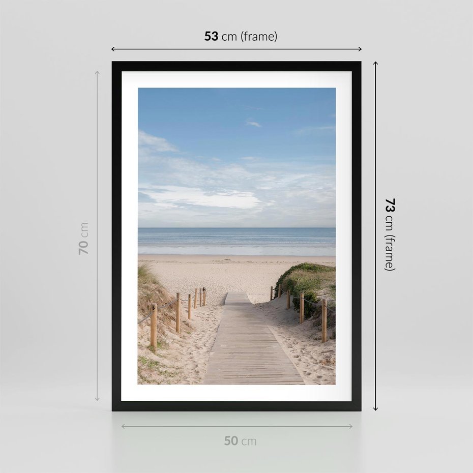 Plakat w ramie 50x70 - Plażowy pomost - plaża, pomost - rama czarna