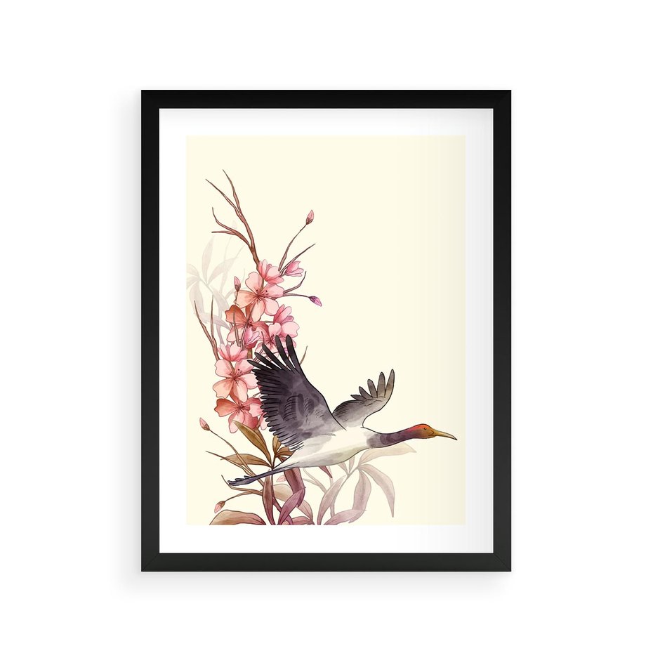 Plakat w ramie 30x40 - Szept Japonii - japońska sztuka, ptak - rama czarna