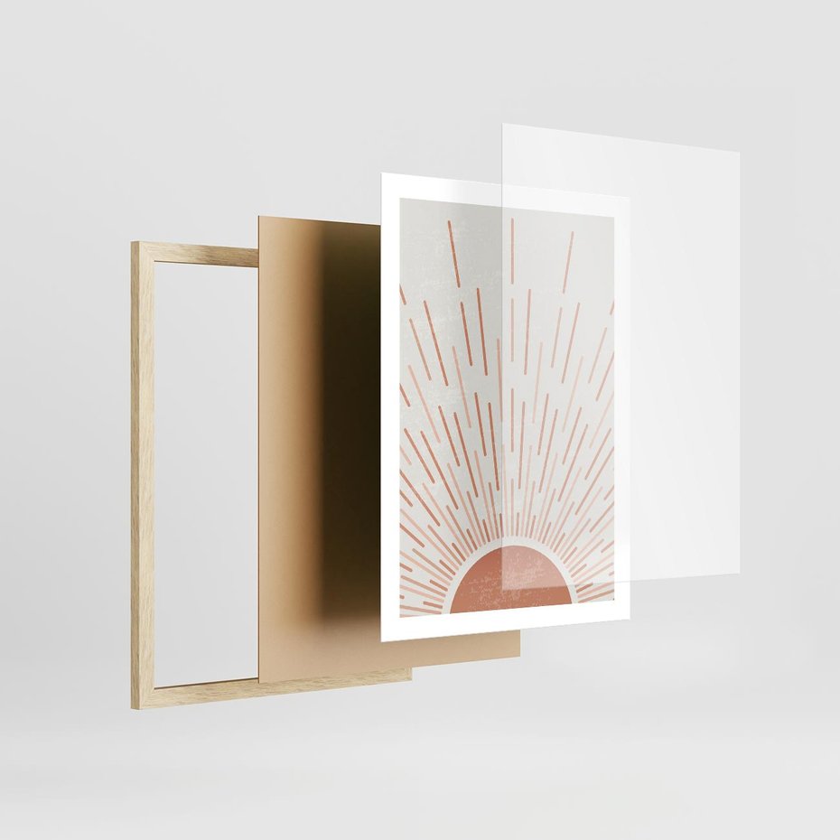 Plakat w ramie 50x70 - Słońce w Stylu Boho - słońce, grafika boho - rama drewno
