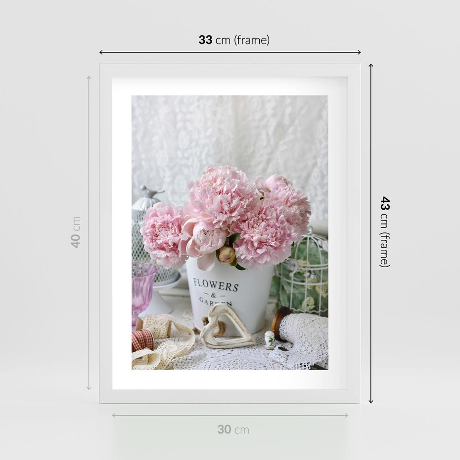Plakat w ramie 30x40 - Miłość w powietrzu - kwiaty, romantyczne - rama biała