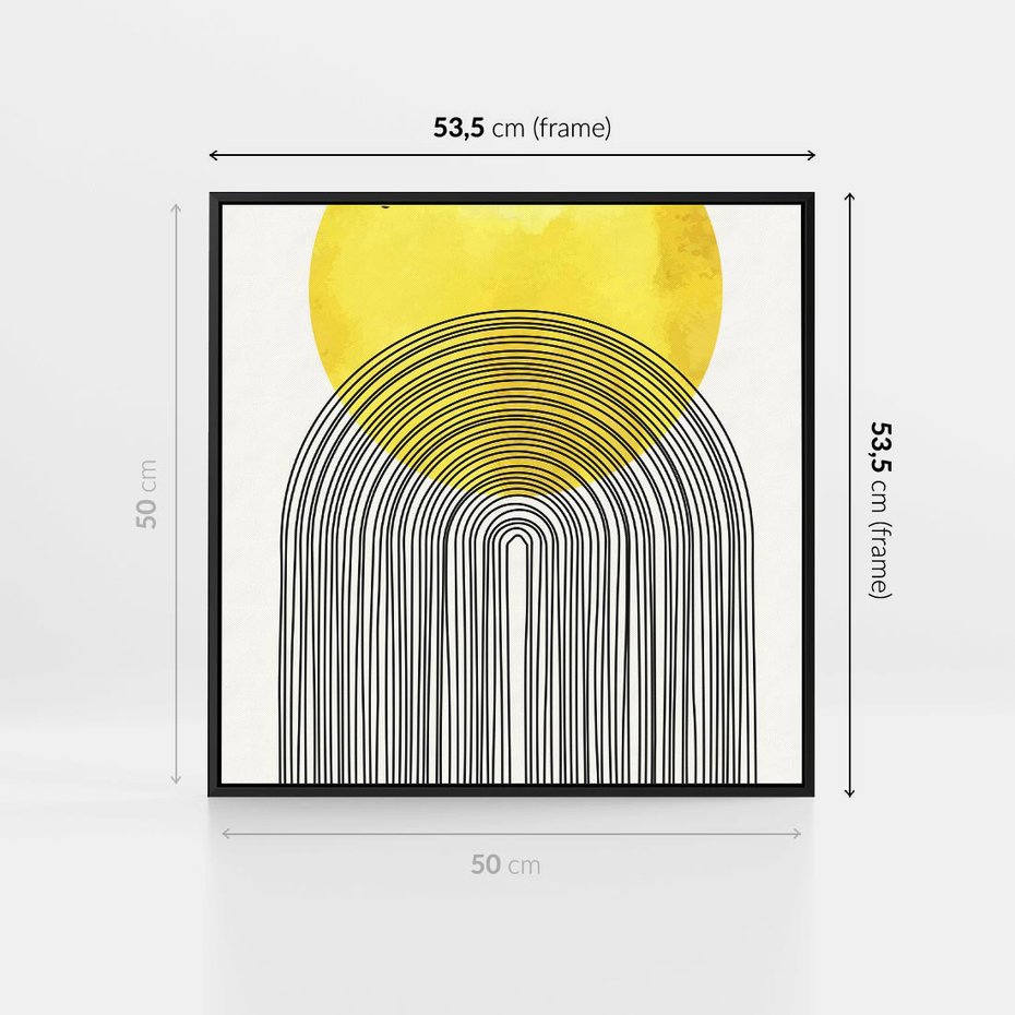 Obraz w ramie 50x50 - Słoneczne Odbicia - geometria, żółte koło - rama czarna