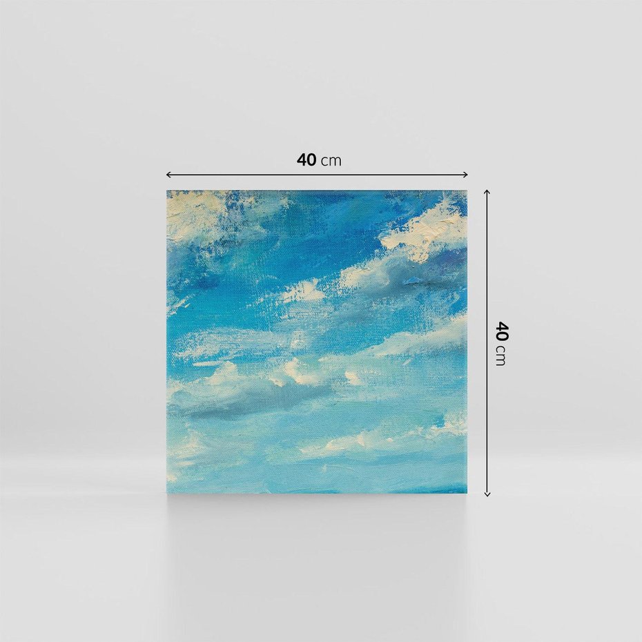 Obraz na płótnie 40x40 - Oddechy niebiańskiej materii - olejny obraz, smugi farby przypominają obłoki na błękitnym niebie