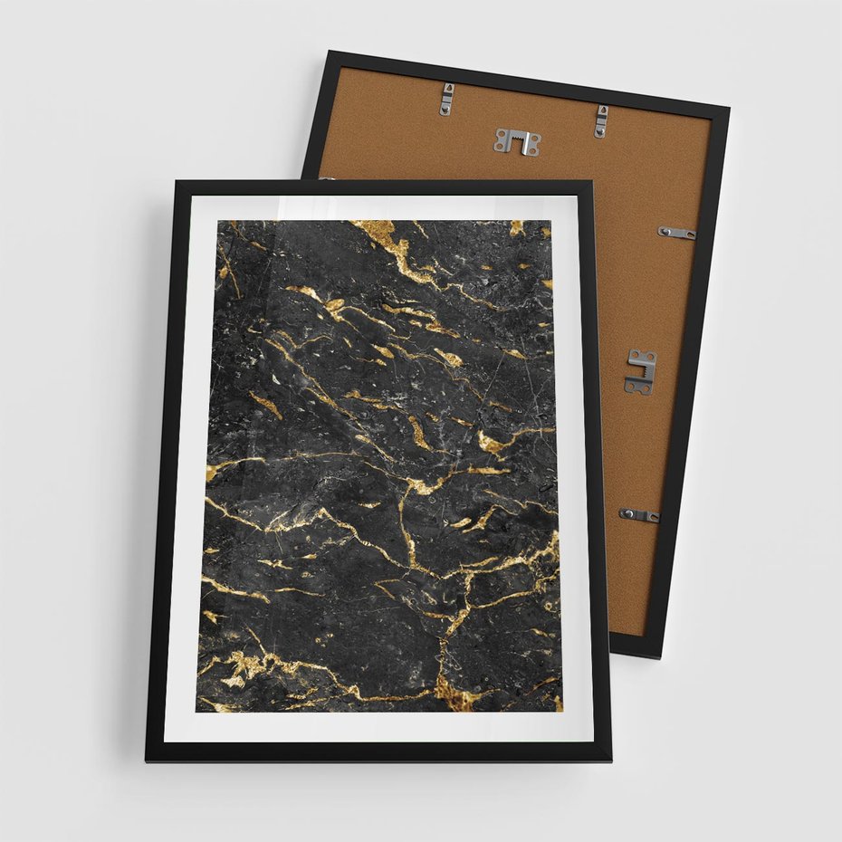 Plakat w ramie 50x70 - Egzotyczny Blask - marmur, złoto - rama czarna