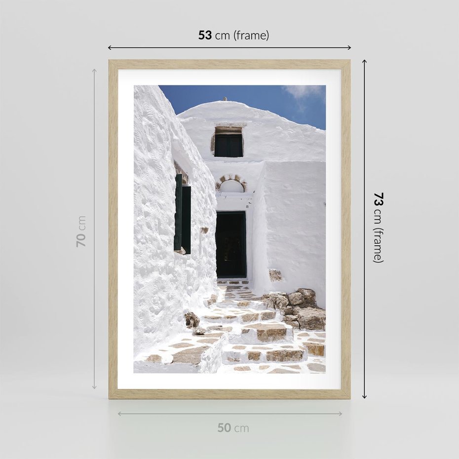 Plakat w ramie 50x70 - Santorini - Grecja błękitem malowana - Santorini, Grecja - rama drewno
