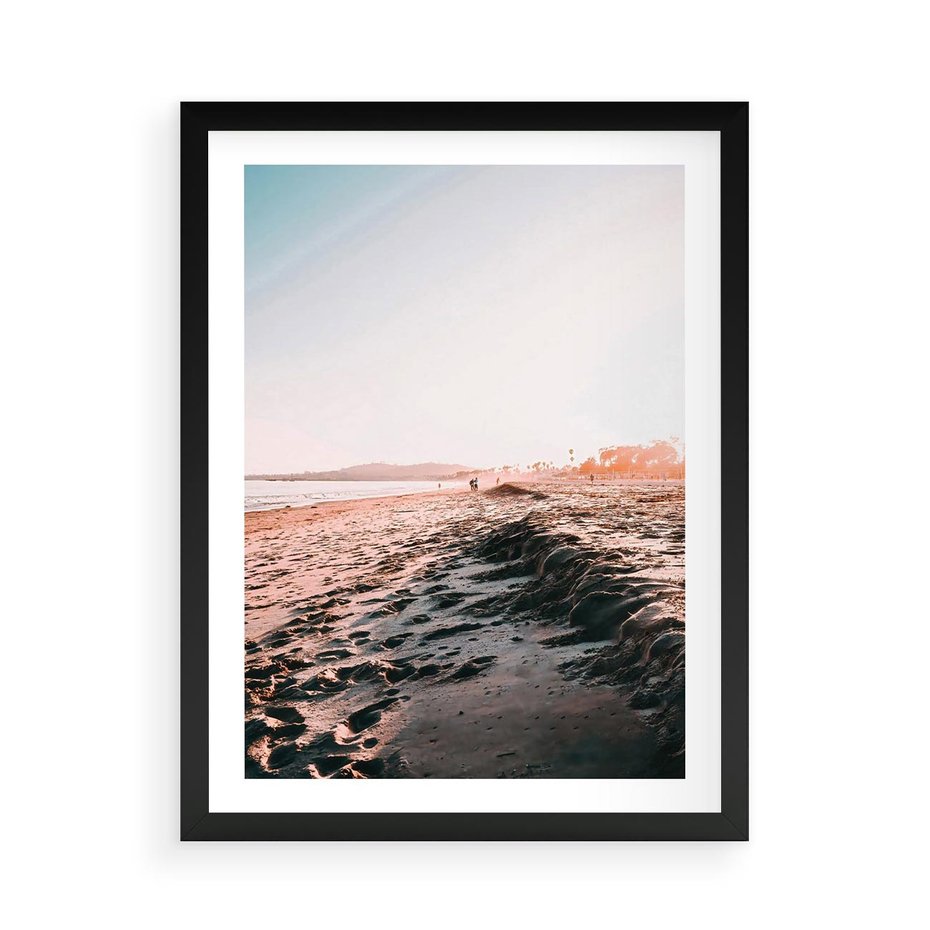 Plakat w ramie 50x70 - Błogie Chwile na Plaży - plaża, zachód słońca wakacje - rama czarna