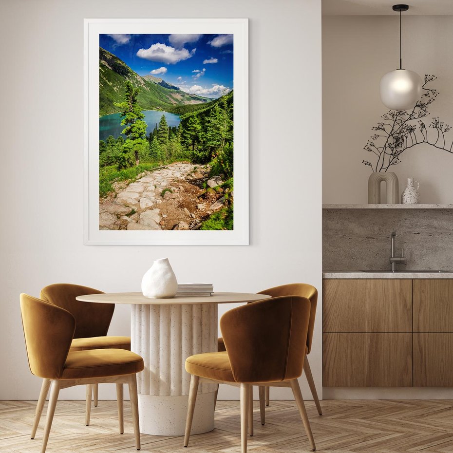 Plakat w ramie 30x40 - Jezioro górskie: harmonia natury - jezioro, góry - rama biała