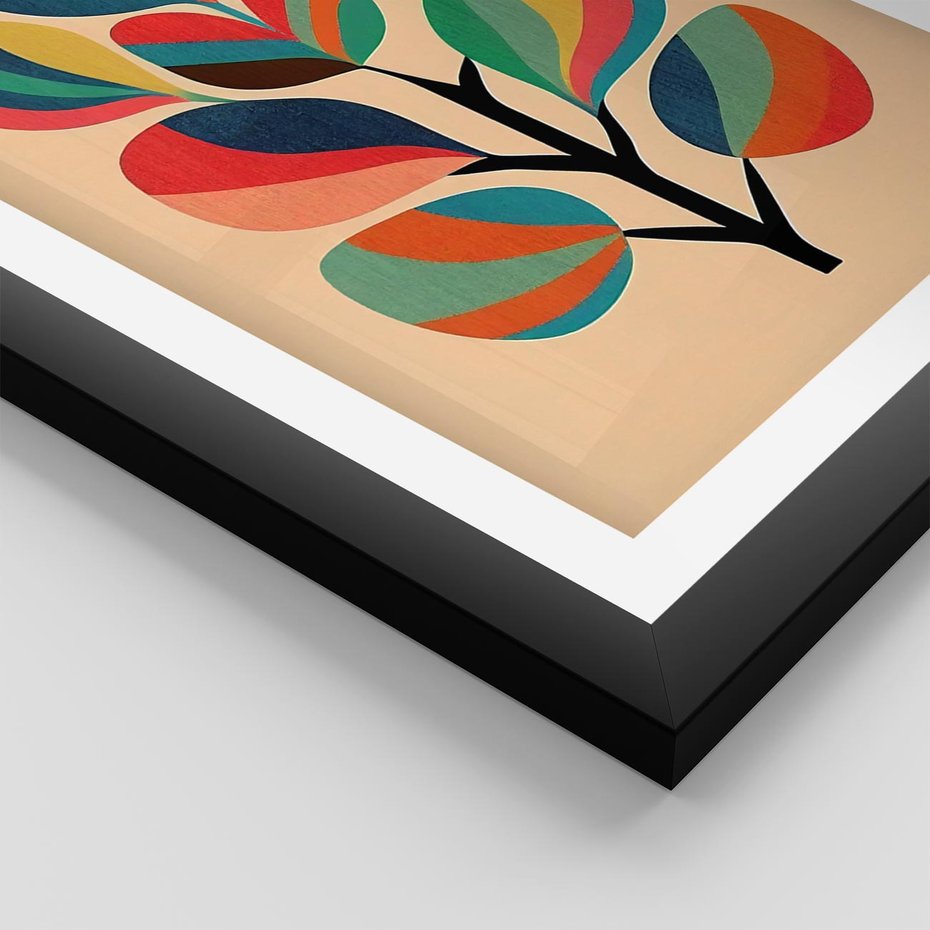 Plakat w ramie 30x40 - Harmonia Rozplątanych Form - abstrakcyjny kolorowy tęczowy obraz, inspiracje roślinne - rama czarna