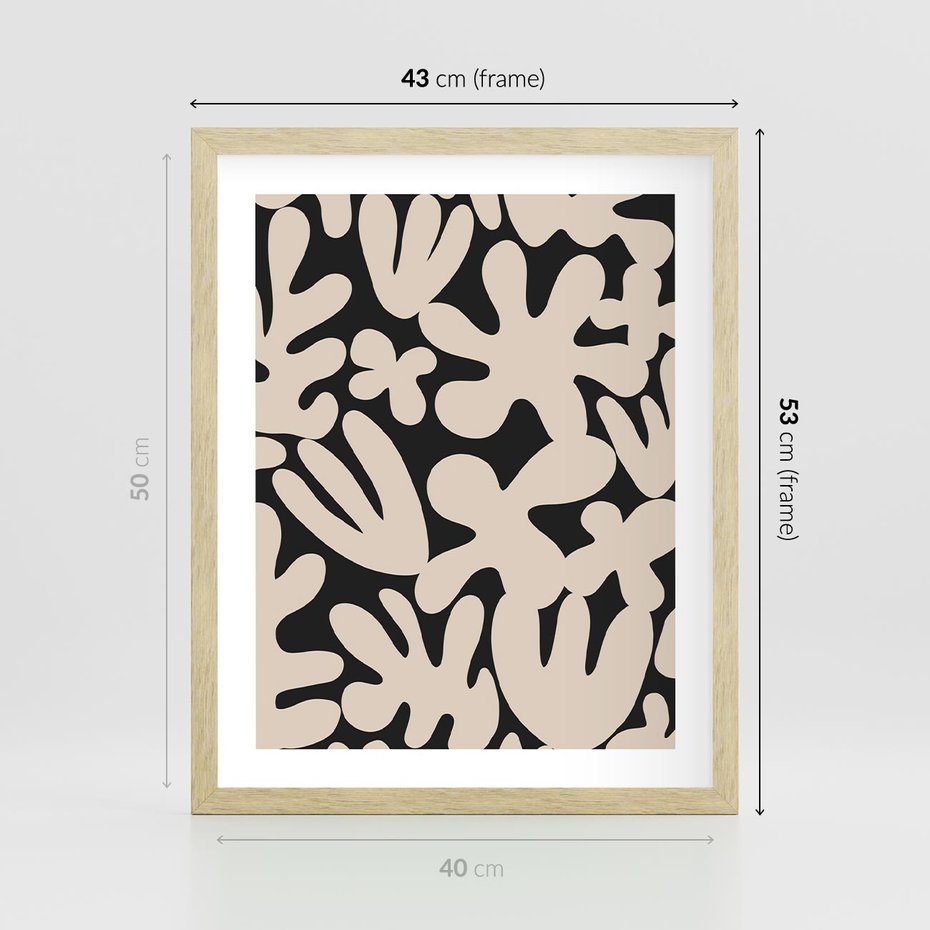 Plakat w ramie 40x50 - Księga Ukrytych Widoków - abstrakcyjne czarno białe formy, minimalizm - rama drewno