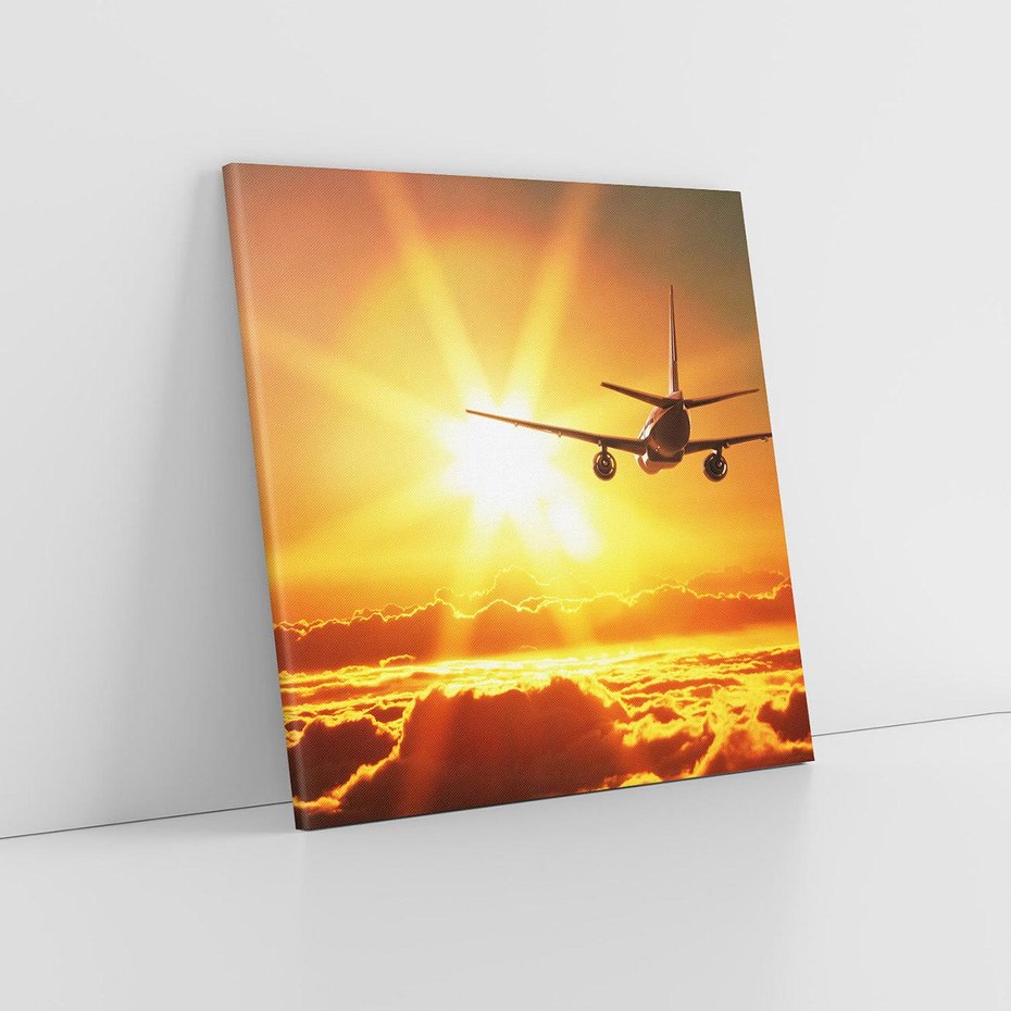Obraz na płótnie 60x60 - Wolność podróży - samolot, słońce