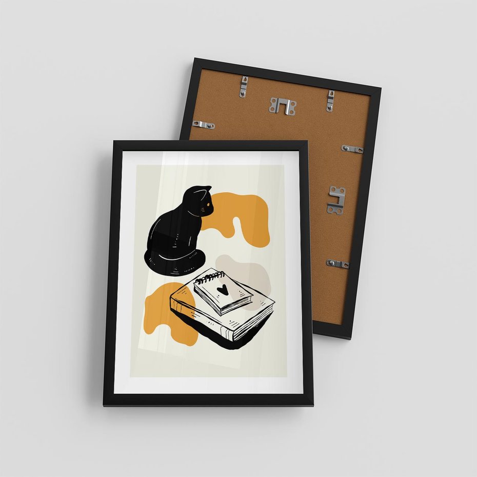 Plakat w ramie 30x40 - Nowoczesny Kot - grafika, kot - rama czarna