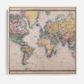 Obraz w ramie 80x80 - Światło Przeszłości - retro mapa świata, mapa - rama drewno
