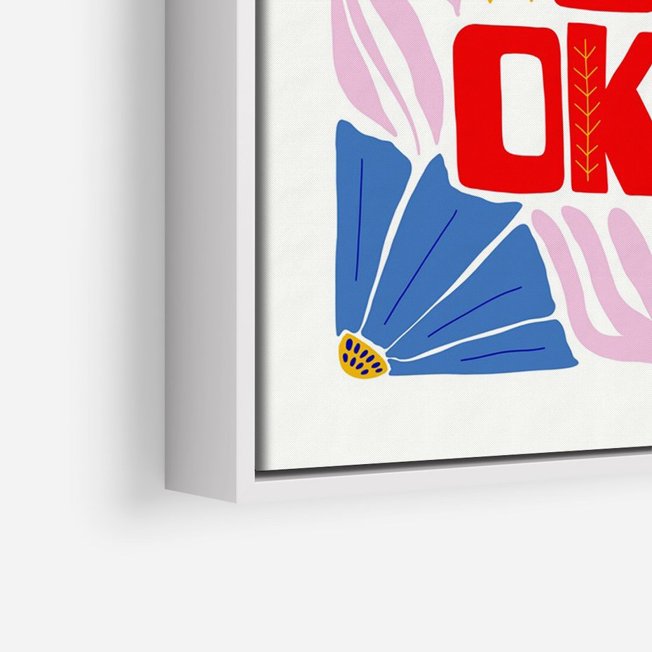 Obraz w ramie 80x120 - Kwiatowa Ekstaza - czerwona pozytywna typografia, kwiatowa kompozycja - rama biała