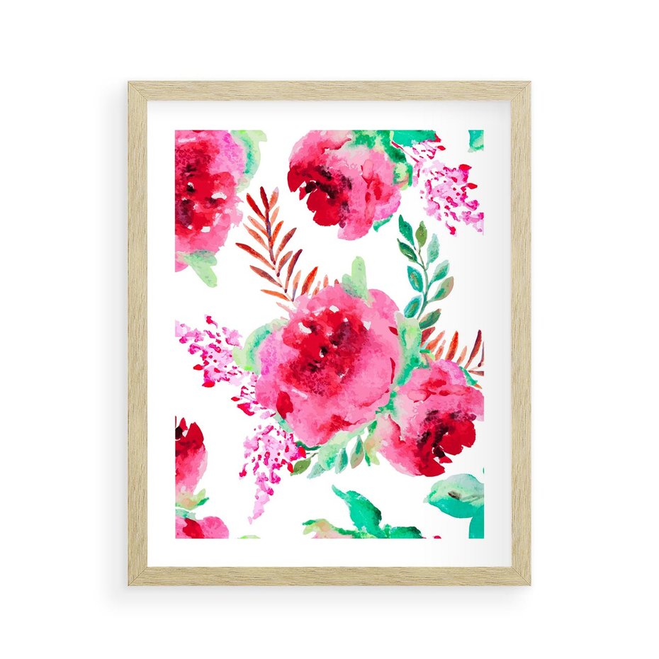 Plakat w ramie 40x50 - Delikatna Akwarela - kwiaty, akwarela - rama drewno