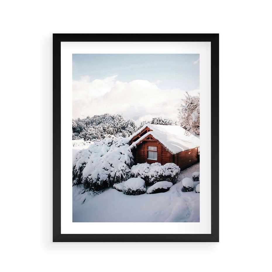 Plakat w ramie 40x50 - Zimowa Idylla w Górach - zima w górach, ośnieżone góry - rama czarna