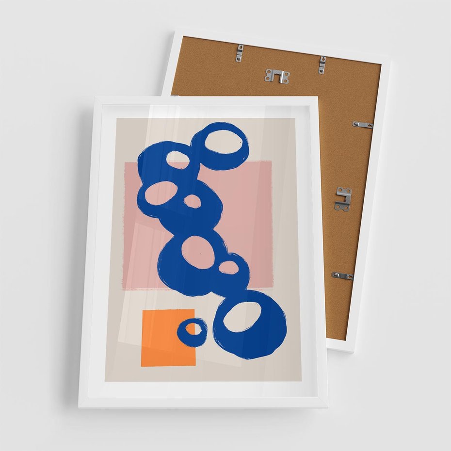 Plakat w ramie 50x70 - Migocące Plamiste Echa - abstrakcja, nowoczesny plakat - rama biała