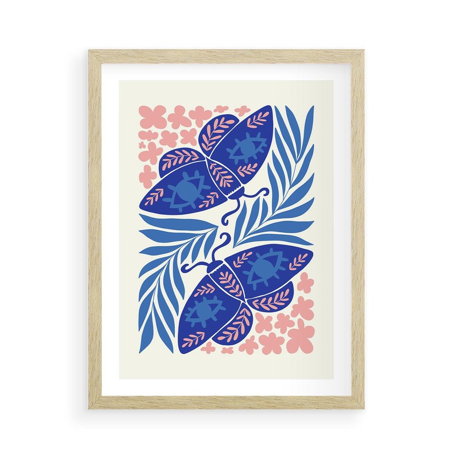 Plakat w ramie 50x70 - Migotliwa Rzeczywistość - ćmy, kwiaty - rama drewno