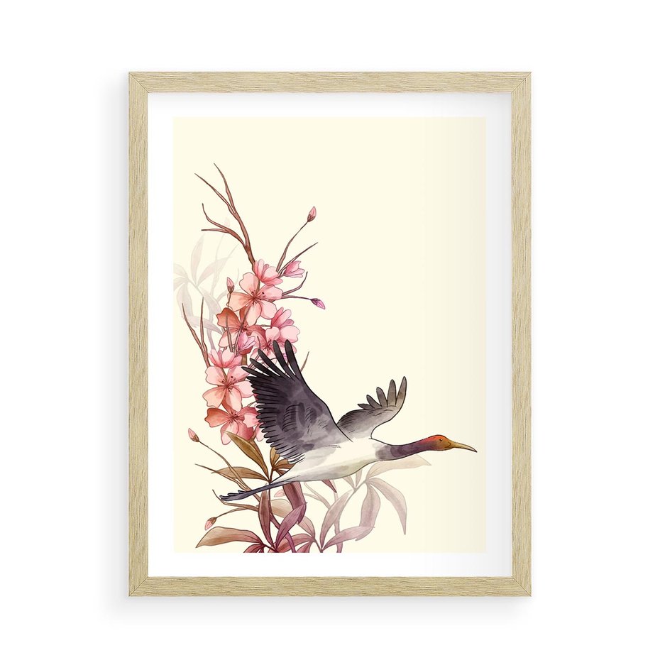 Plakat w ramie 50x70 - Szept Japonii - japońska sztuka, ptak - rama drewno