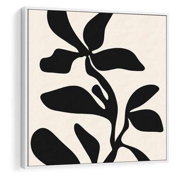 Obraz w ramie 80x80 - Wibracje Akwarelowych Ścieżek - abstrakcyjny minimalistyczna kwiat, czarno biały plakat - rama biała