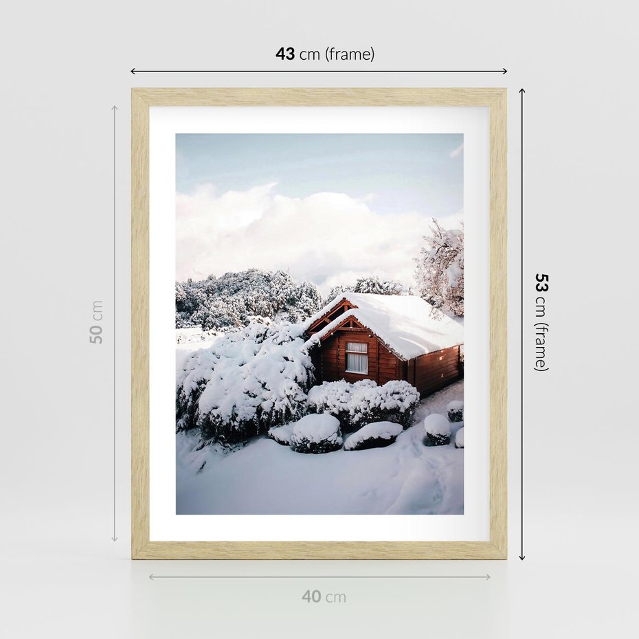 Plakat w ramie 40x50 - Zimowa Idylla w Górach - zima w górach, ośnieżone góry - rama drewno