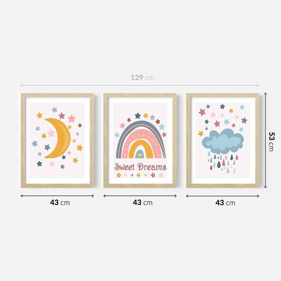 Zestaw obrazy w ramie 40x50 galeria - Plakaty, dla, dzieci, tęcza - rama drewno